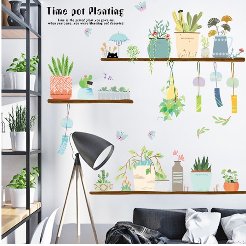 DECAL DÁN TƯỜNG GÓC CHẬU CÂY TIME