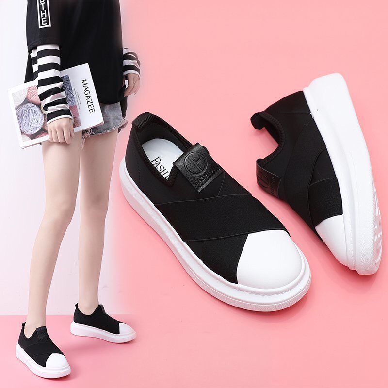 giày slipon nữ mũi trắng đế êm 3p