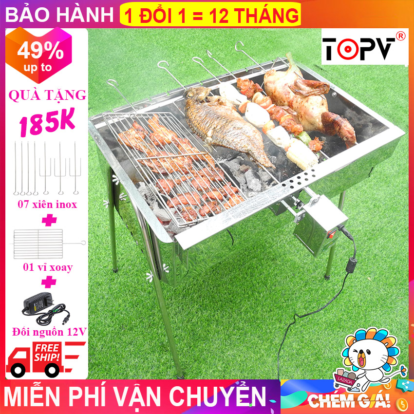 Bếp nướng than hoa TopV V5 Plus, quay tự động, QUÀ TẶNG 185K, cỡ lớn, lò quay vịt, lò nướng than, lò nướng, siêu đa năng, thơm ngon, chín đều, an toàn sức khỏe, inox bền đẹp, bếp nướng ngoài trời, MekongBBQ
