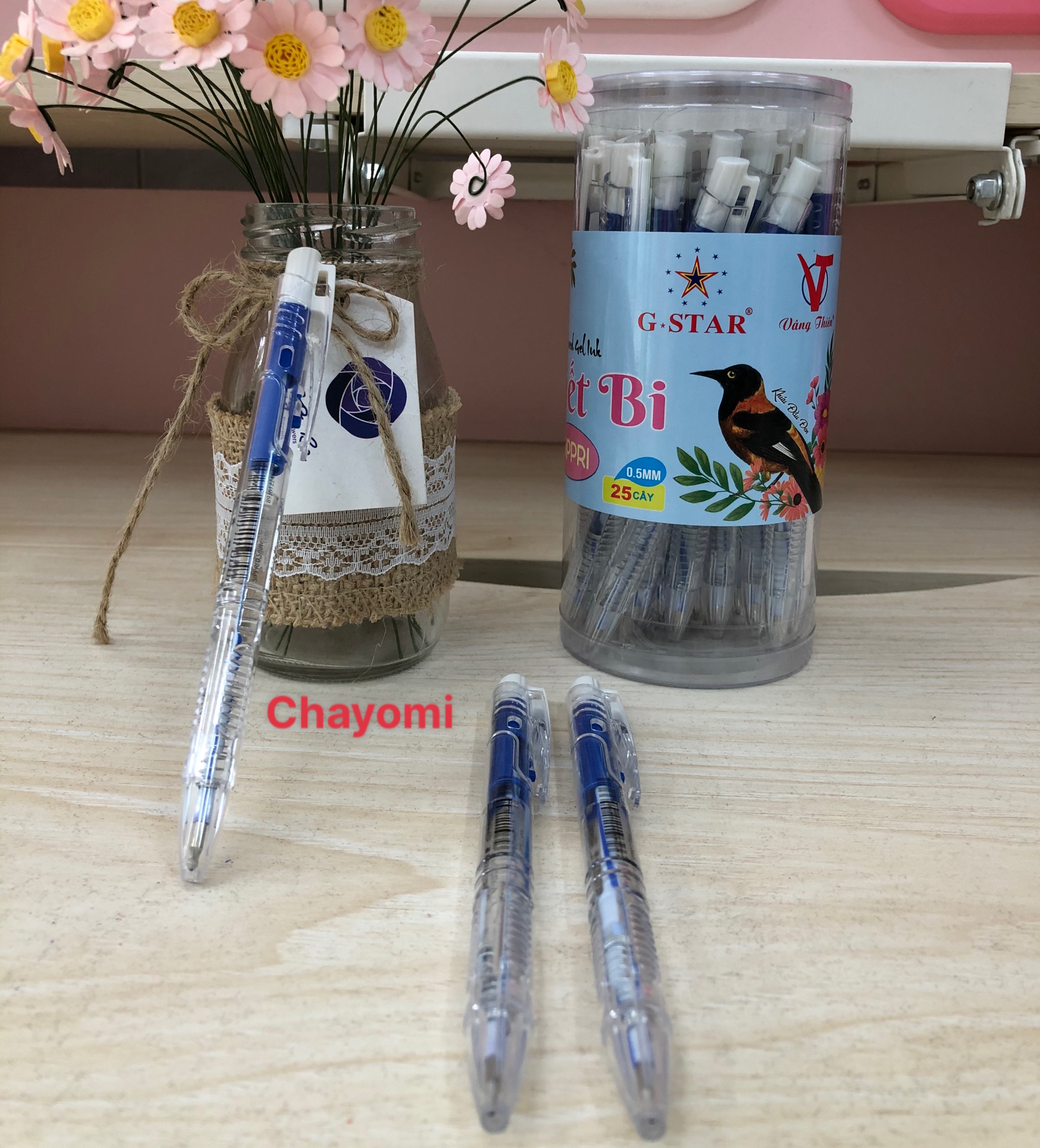 Lon 25 cây viết bi bấm Shipri than trong G-star ngòi 0.5mm ( xanh, đỏ, đen )