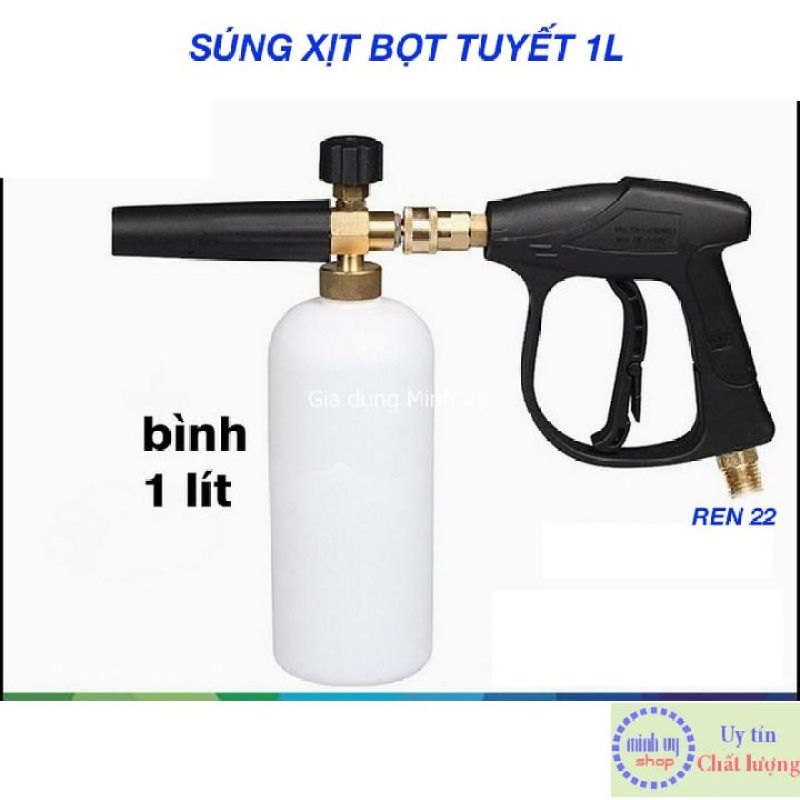 Bộ s.ung xịt và bình tạo bọt tuyết cao cấp 1L cho máy rửa xe áp lực cao, máy xịt rửa cao áp (Ren su,ng ngoài 22mm)