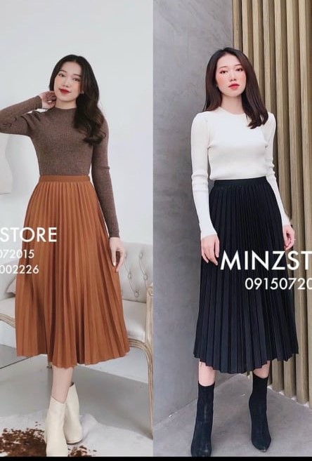 Chân váy xếp li dáng dài phiên bản hè_đông
