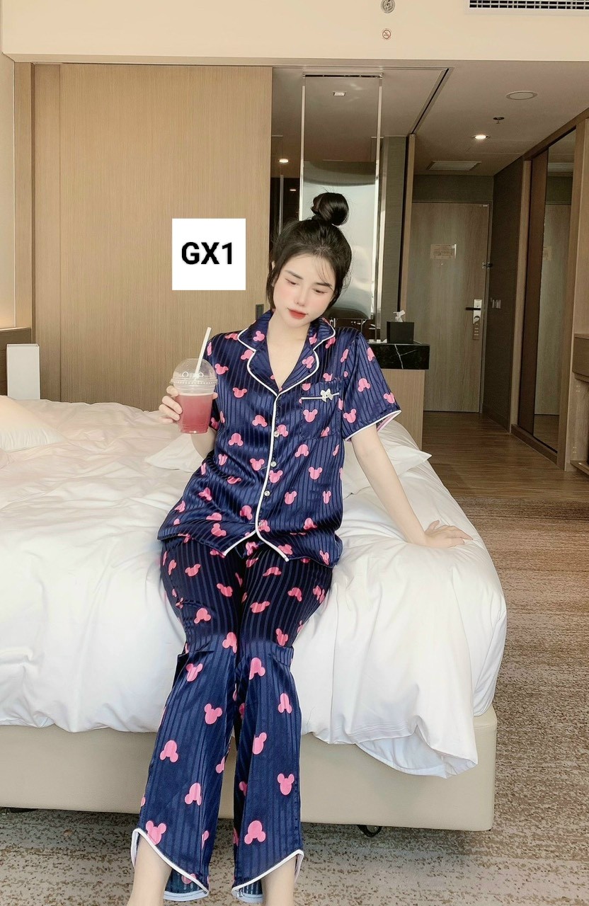 Đồ bộ nữ pijama lụa Gấm tay ngắn quần dài có túi (40-60kg)