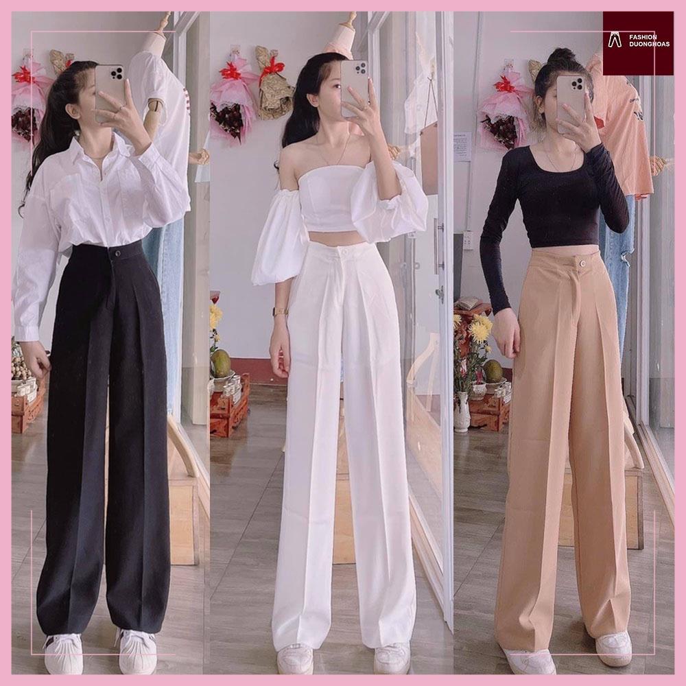 Quần Ống Rộng Suông lưng cao khóa trước 1 khuy chất tuyết mưa khuy giữa quần culottes ống xuông cạp cao cho nữ 008 Linh Chi store 88