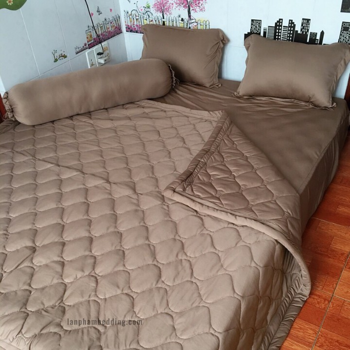 Trọn bộ 5 món chăn ga thun lạnh trơn hàn quốc kèm mền