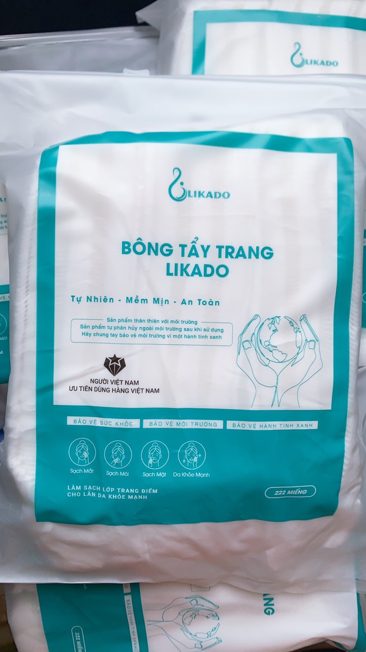 5 túi bông tẩy trang 222 miếng Likado 3 lớp 2 mặt chất liệu cotton bông tự nhiên