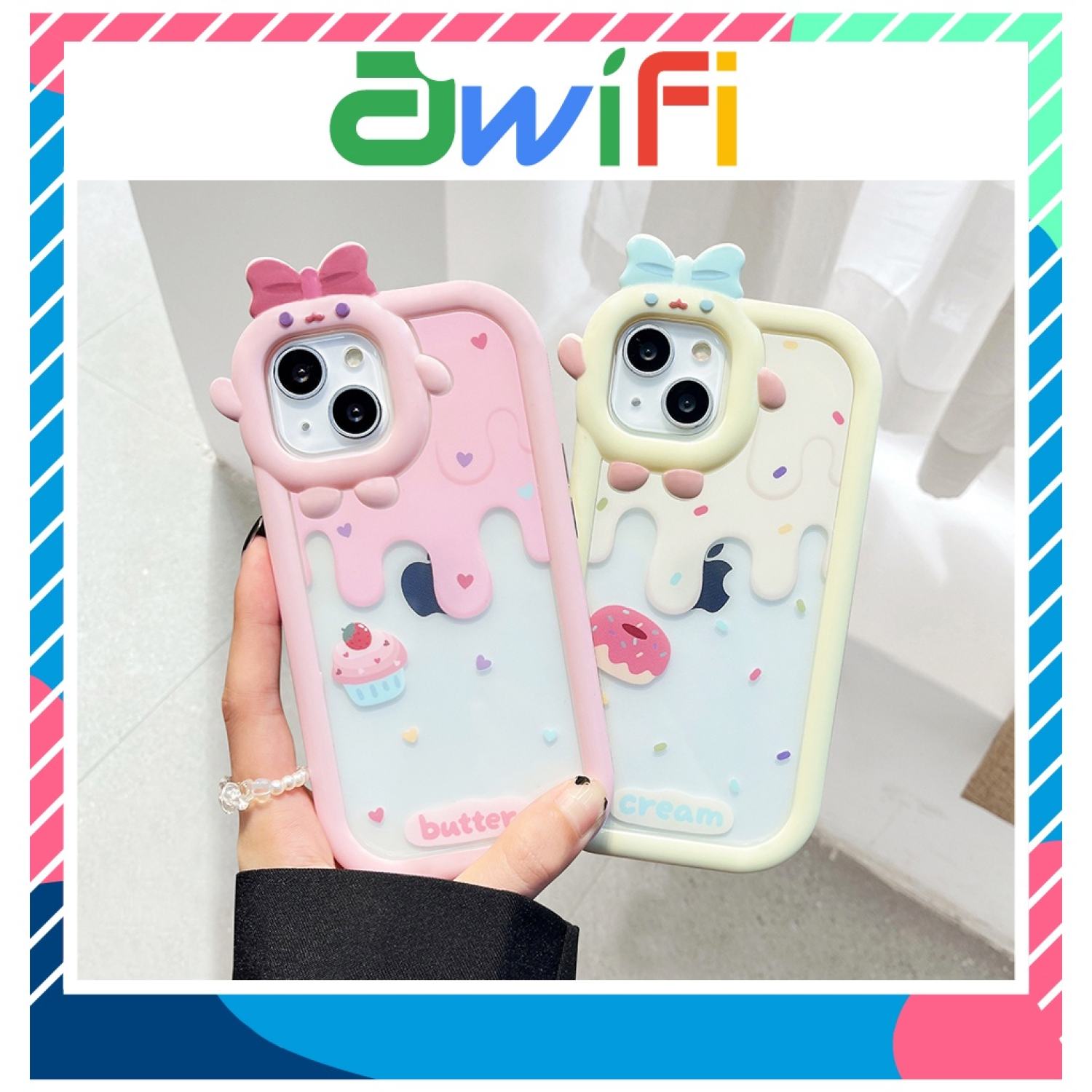 Ốp lưng iphone nơ camera hình vuông cream cake 6/6splus/7/7plus/8/8plus/x/xs/11/12/13/pro/max/plus/promax-Awifi B5-18