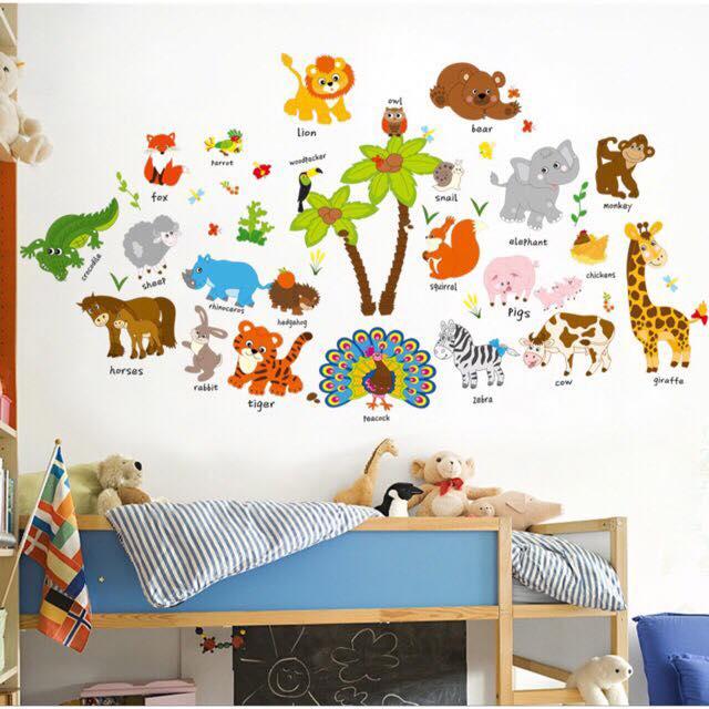 Decal dán tường mẫu thú tiếng anh cho bé học hỏi