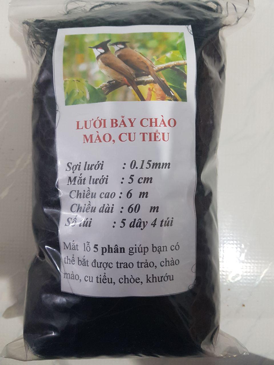 Lưới bẫy chim lỗ  5 Phân dài  60m  Bẫy Chim trao trảo, chào mào, cu tiểu, chòe, khướu