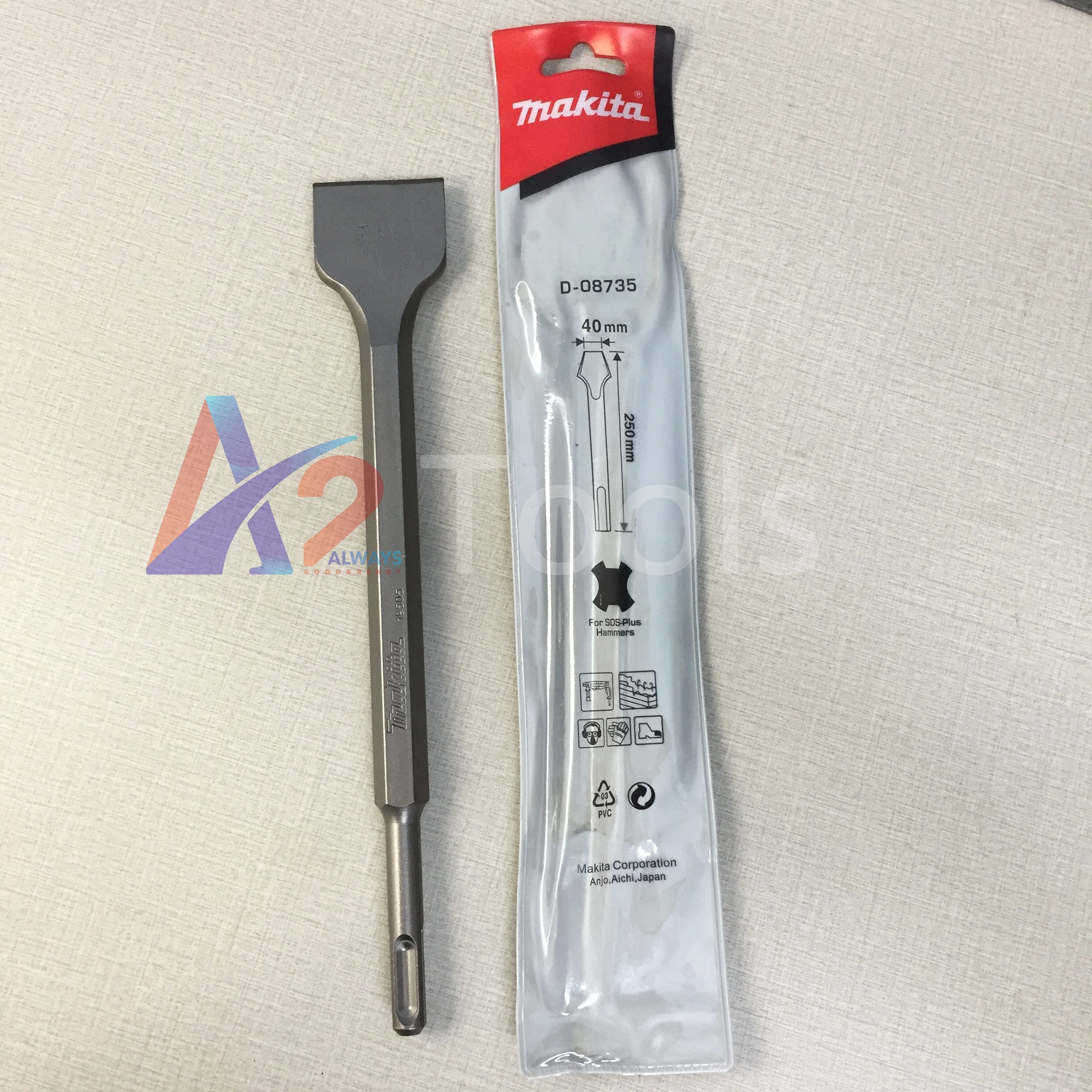 Mũi dẹp đục bê tông chuôi gài sds plus 40x250mm makita d-08735