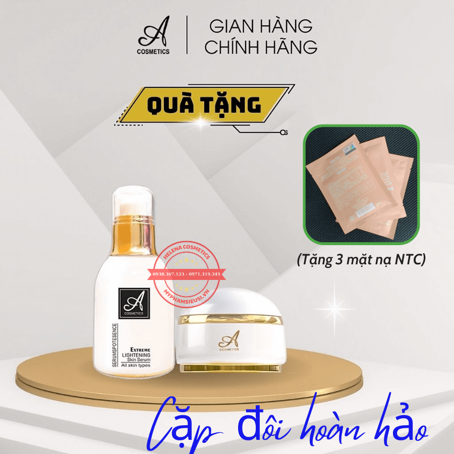 Combo kem face pháp A Cosmetics + Serum spot ecsence huyết thanh trắng da xóa mụn nám dưỡng căng bóng mỹ phẩm Acosmetics Phương Anh - Helena Cosmetics