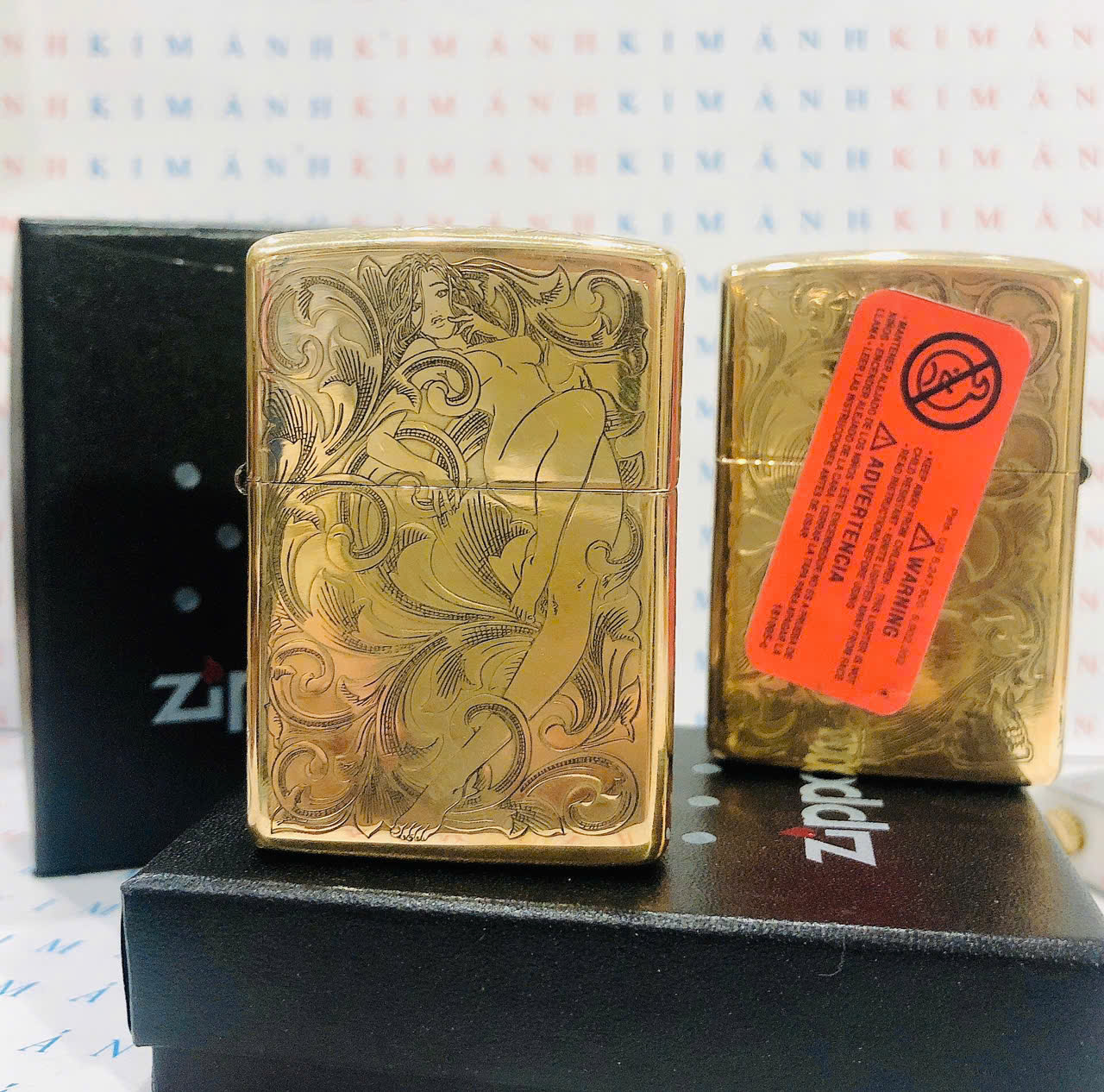 Zippo Lighter with Laser Engraving of 5 Faced Images of Women, High-Quality Product with Copper Shell and Red Stamp.