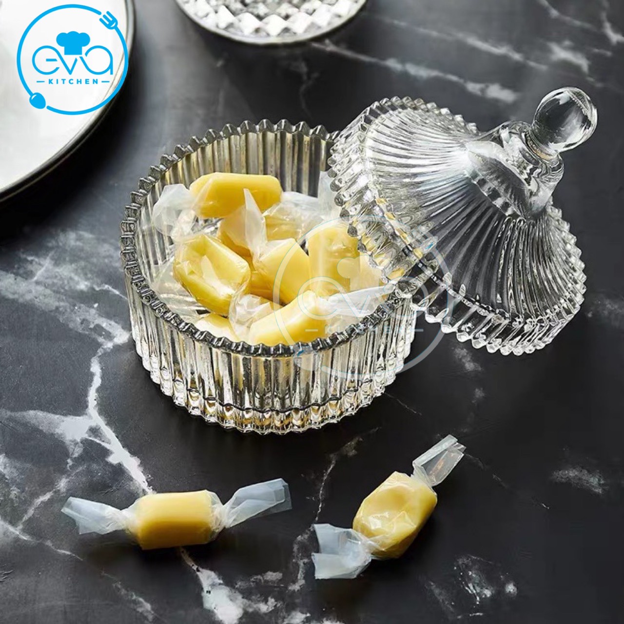 Thố mứt thuỷ tinh pha lê kẻ sọc sang trọng thố mứt tết vt m3293