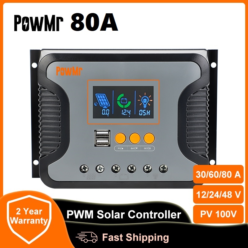 Bộ điều khiển sạc năng lượng mặt trời sản phẩm mới pwm 30a-60a-80a 12v/24v/48v tự động nhận- mẫu mới