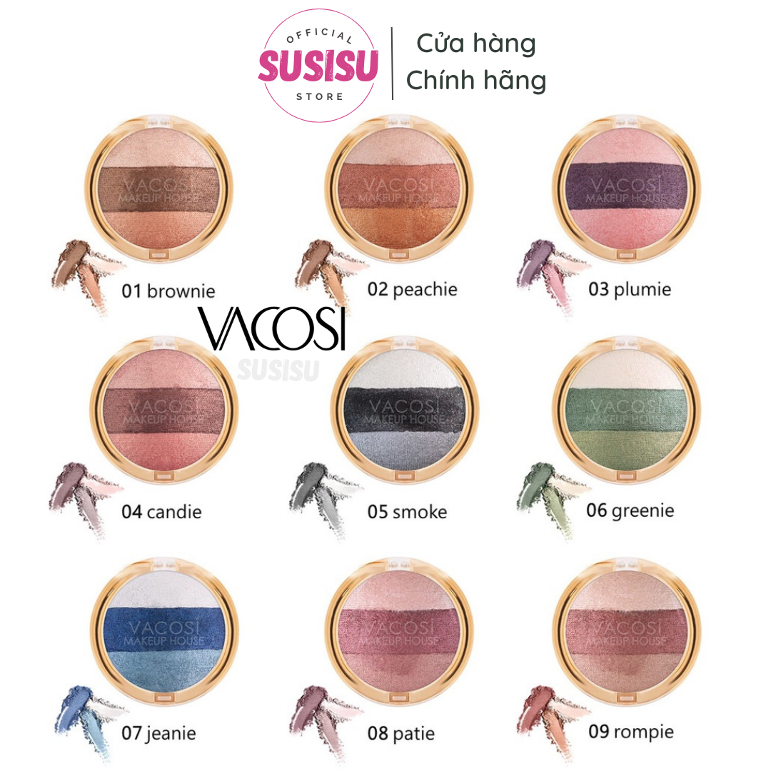 Phấn mắt nhũ 3 màu VACOSI TRIO EYESHADOW (hộp tròn)