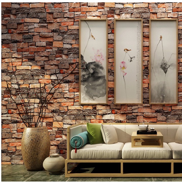 Cuộn 5M decal giấy dán tường khổ 45cm (có sẵn keo) - GẠCH CỔ ĐIỂN QT457