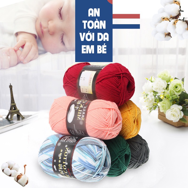 Len milk cotton loại 1 cuộn 125gr (Mã từ 51-103)
