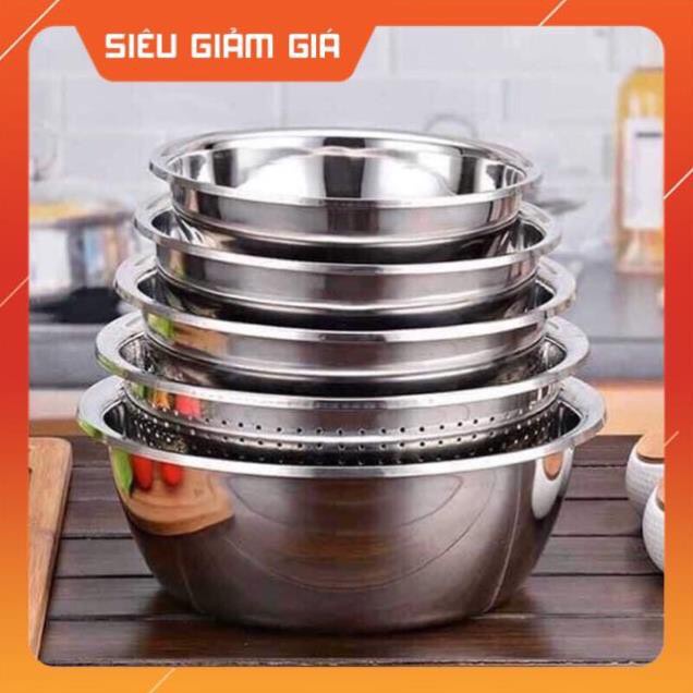 Bộ thau rổ inox 304 set 5 món, Chậu rổ nhà bếp-Onlycook