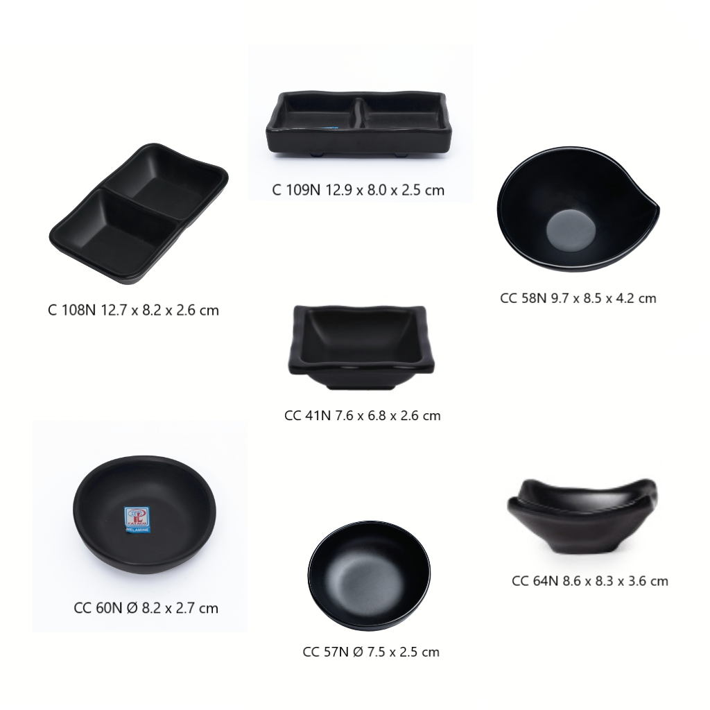 Chén chấm nhựa melamine nhám đen nhiều kiểu