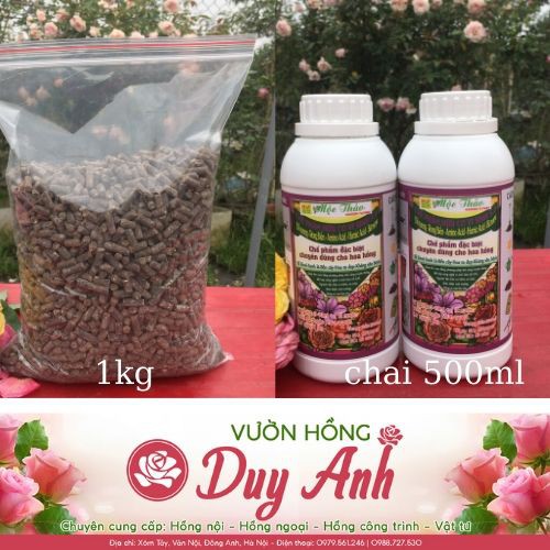 Combo sản phẩm phân bón chăm sóc hoa hồng ổn định 4 mùa (1kg Phân Hữu Cơ Khoáng + 1 chai 500ml Chế phẩm đỗ tương )