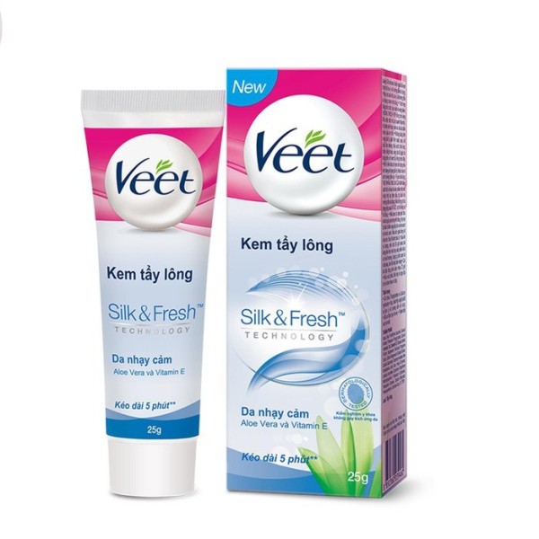 Kem tẩy lông Véet cho da nhạy cảm trong vòng 5 phút làn da đẹp mềm mại chỉ trong 3 bước ( màu Xanh) 25g nhập khẩu