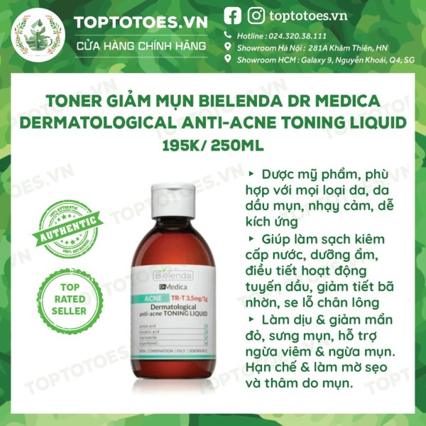 Toner Bielenda Dr Medica Anti-acne Dermatological Toning Liquid làm sạch sâu & dịu da, giảm mụn, kiềm dầu nhờn nhập khẩu