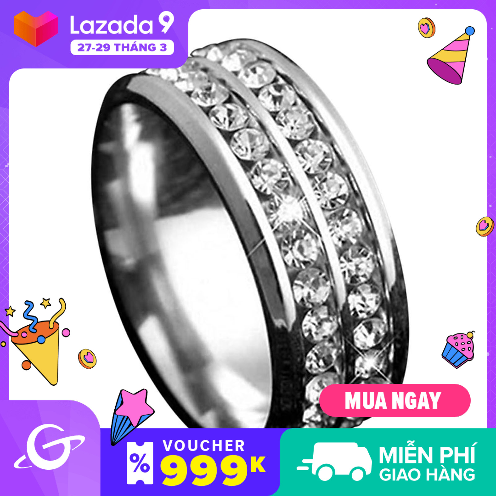 Womens Mens Fashion Double Rows Rhinestones Titanium Steel Wedding Jewelry Ring