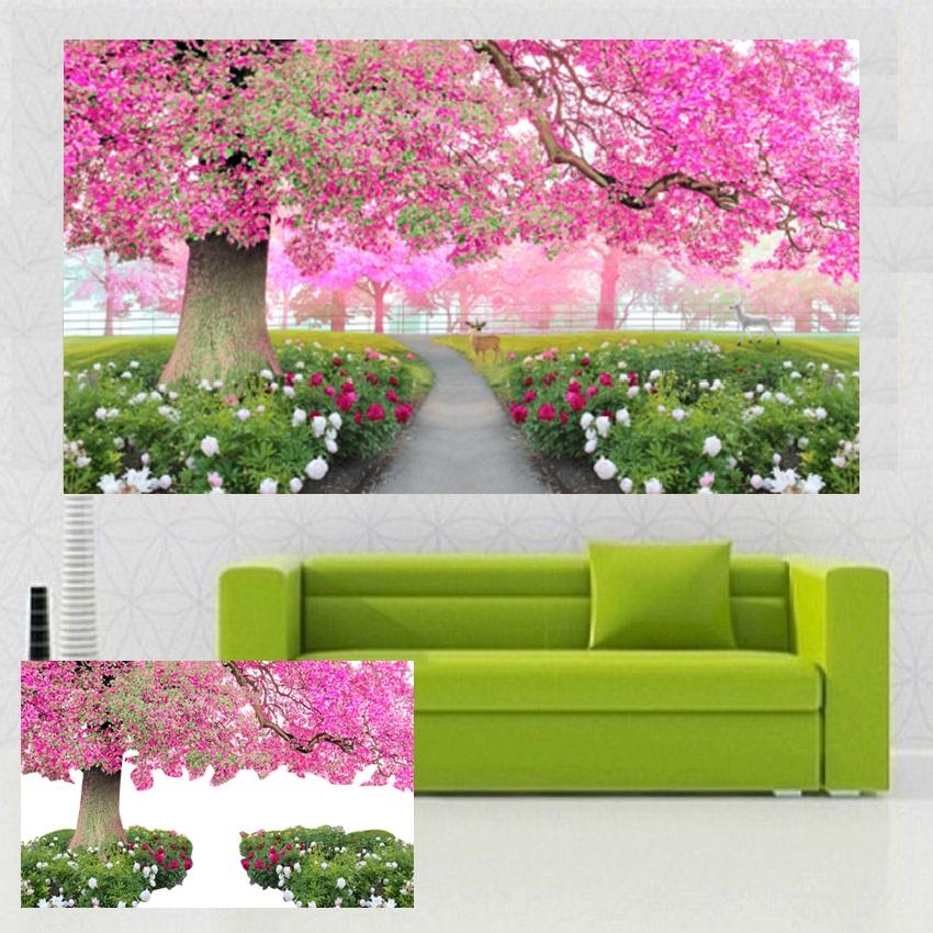 Tranh đính đá phong cảnh mua xuân LV185 100*60CM (TRANH TỰ ĐÍNH)