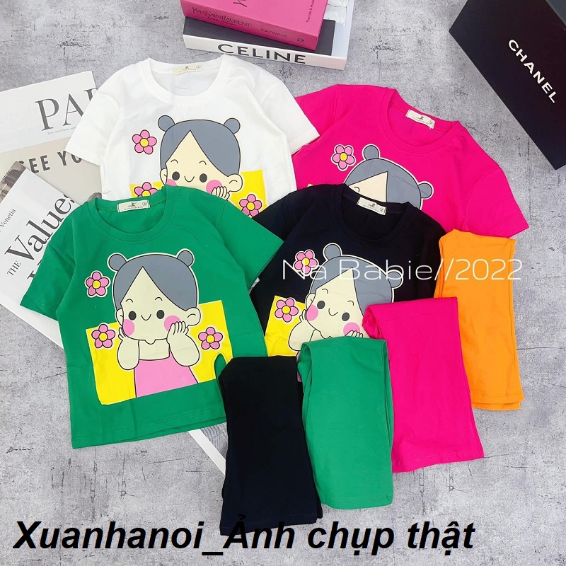 Bộ bé gái cotton quần xuông ống loe áo xẻ vạt XHN1184
