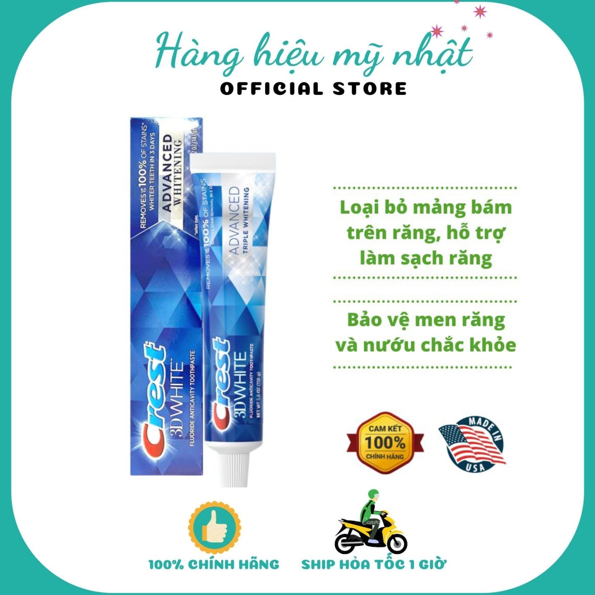 Kem đánh răng Crest 3D White Advanced Whitening 147g