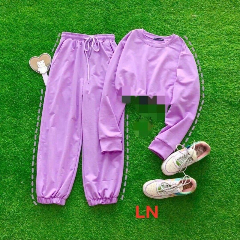 { HÀNG ĐẸP } Sét áo crt trơn dài tay + quần bom