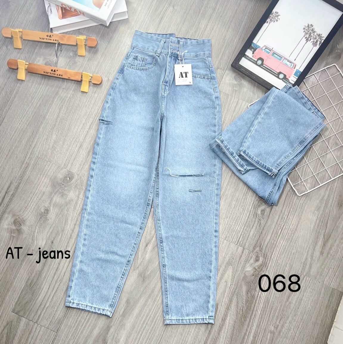 Baggy Jeans Lưng Cao Rách Bẹ 3Line
