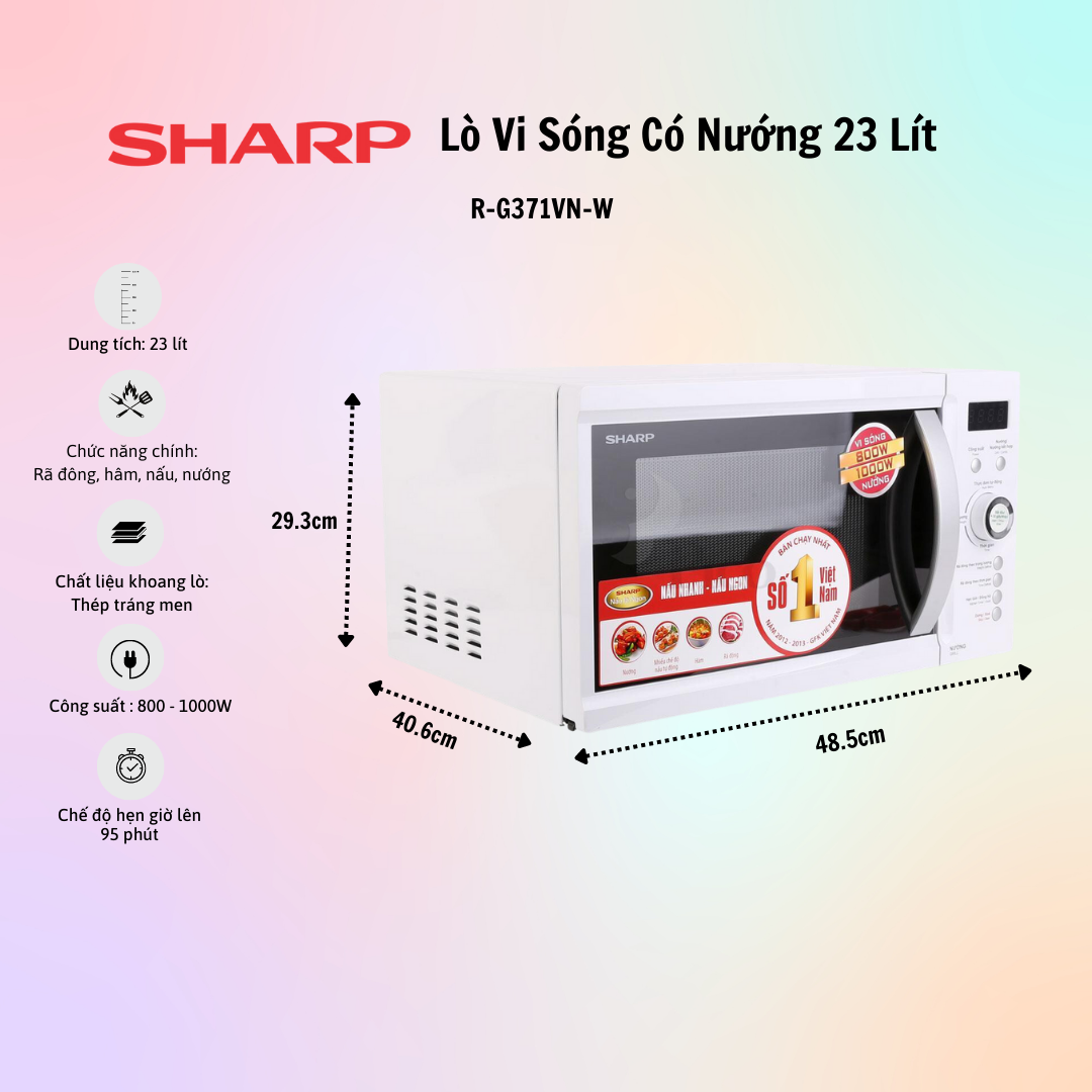 Lò vi sóng có nướng điện tử sharp r-g371vn-w - 23 lít - hàng chính hãng