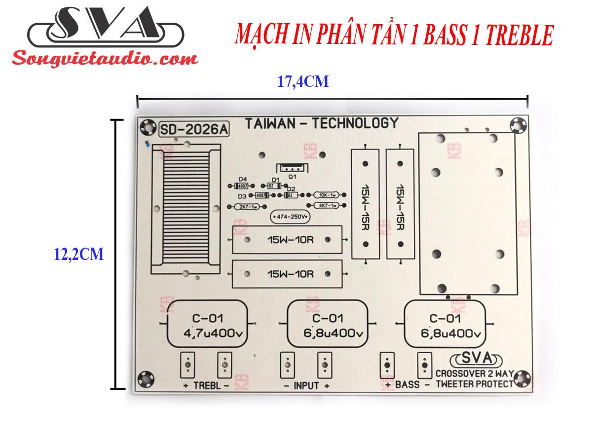 MẠCH IN PHÂN TẦN 1 BASS 1 TREBLE - 1 MIẾNG