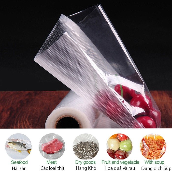 Túi PA hút chân không, bảo quản thịt, cá, rau, củ quả - 1 mặt nhám 1 mặt trơn