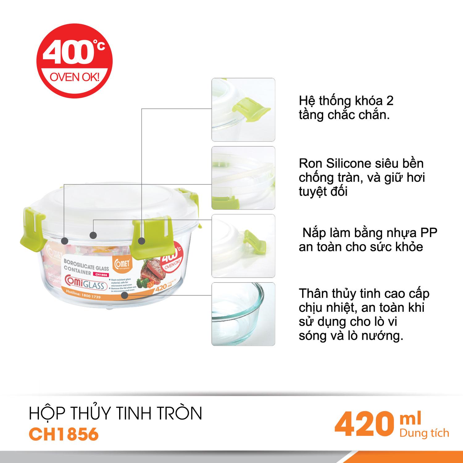 Hộp đựng thực phẩm thủy tinh COMET - CH1856 420ml