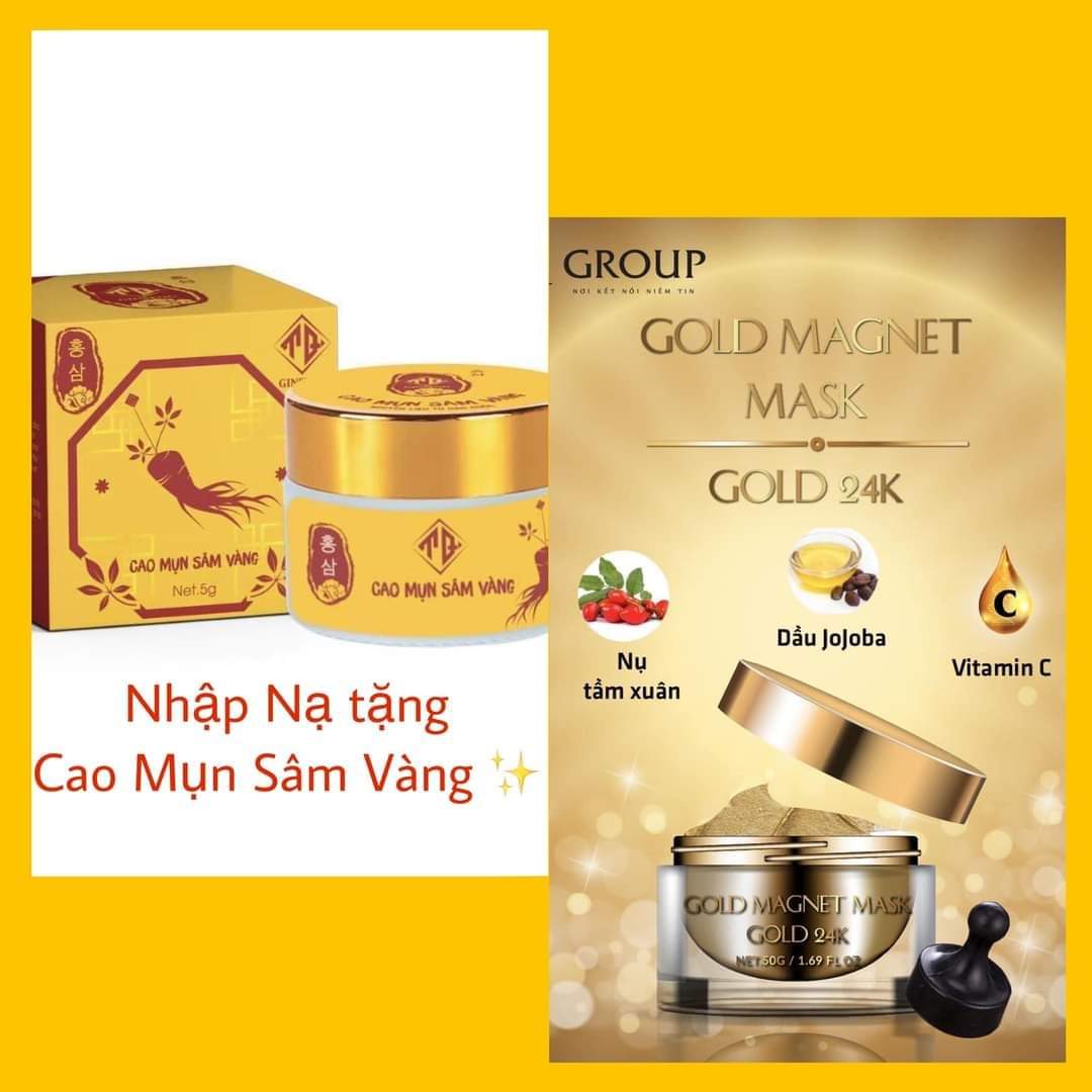 MẶT NẠ NAM CHÂM VÀNG 24K- QLADY(Tặng kèm 1 hủ cao mụn sâm vàng và 1 cục hút) CHÍNH HÃNG