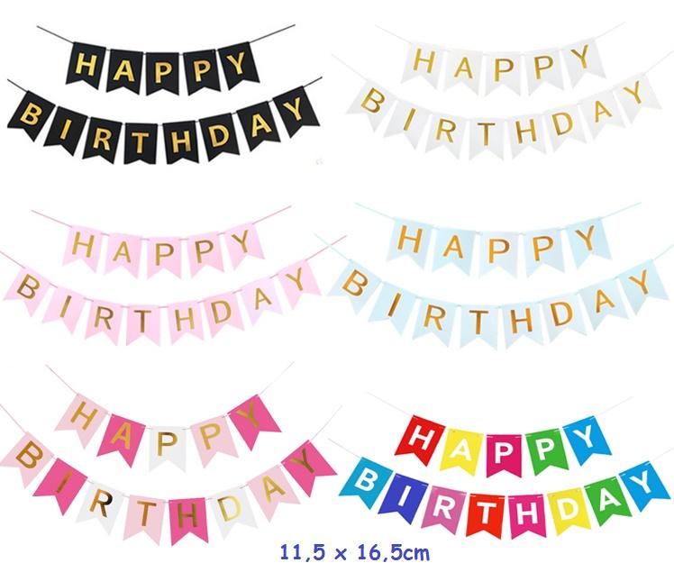Dây cờ đuôi cá happy birthday màu đen