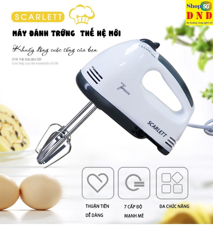 Máy đánh trứng, pha trộn SCARLETT HE-133 loại cầm tay xịn - Dụng cụ thông minh không thể thiếu trong nhà bếp các bà nội chợ - 7 chế độ, 2 cây quay song song cho tốc độ pha trộn nhanh hơn và hiệu quả hơn - Chính hãng