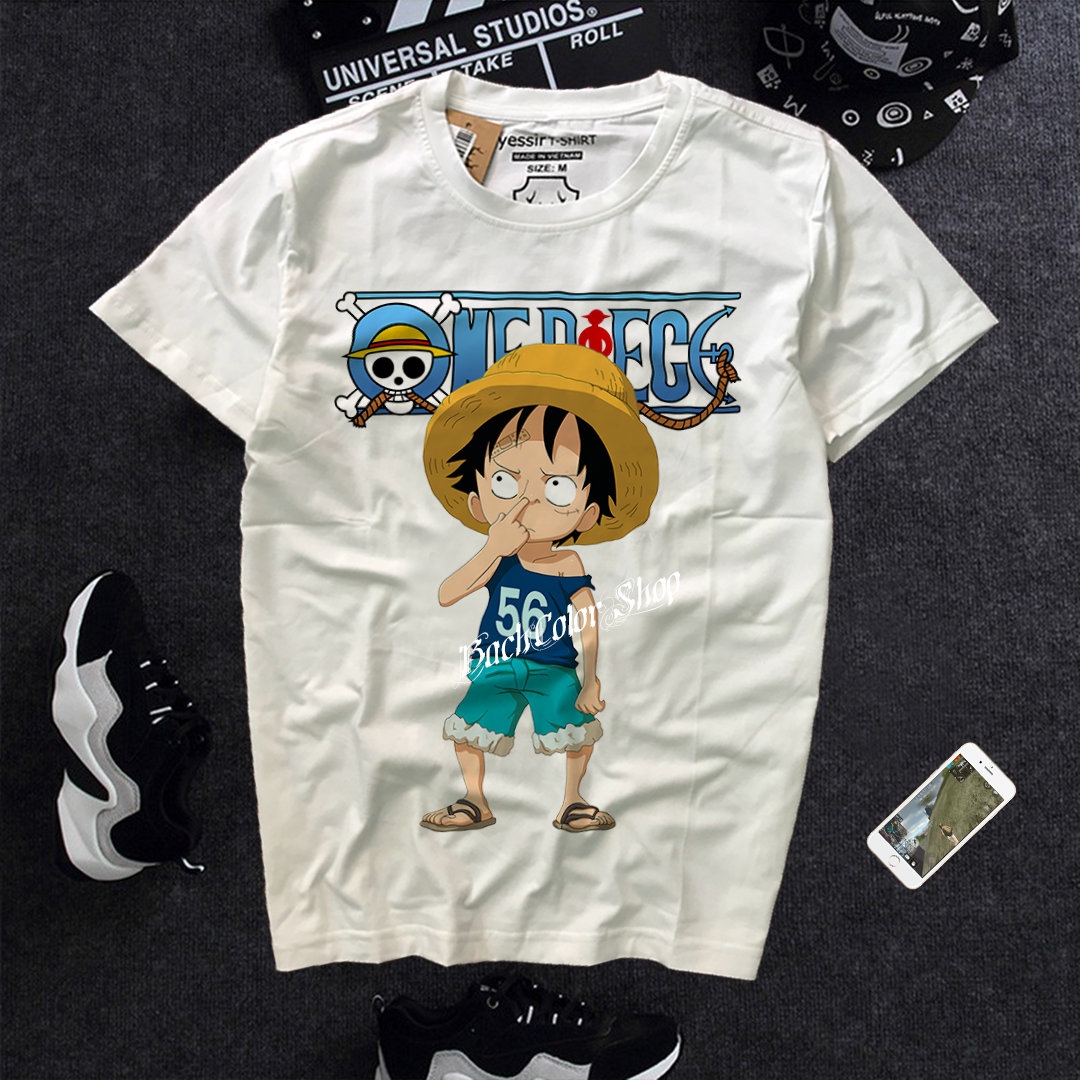 Áo Thun One Piece Chibi Luffy Ngoáy Mũi Dễ Thương