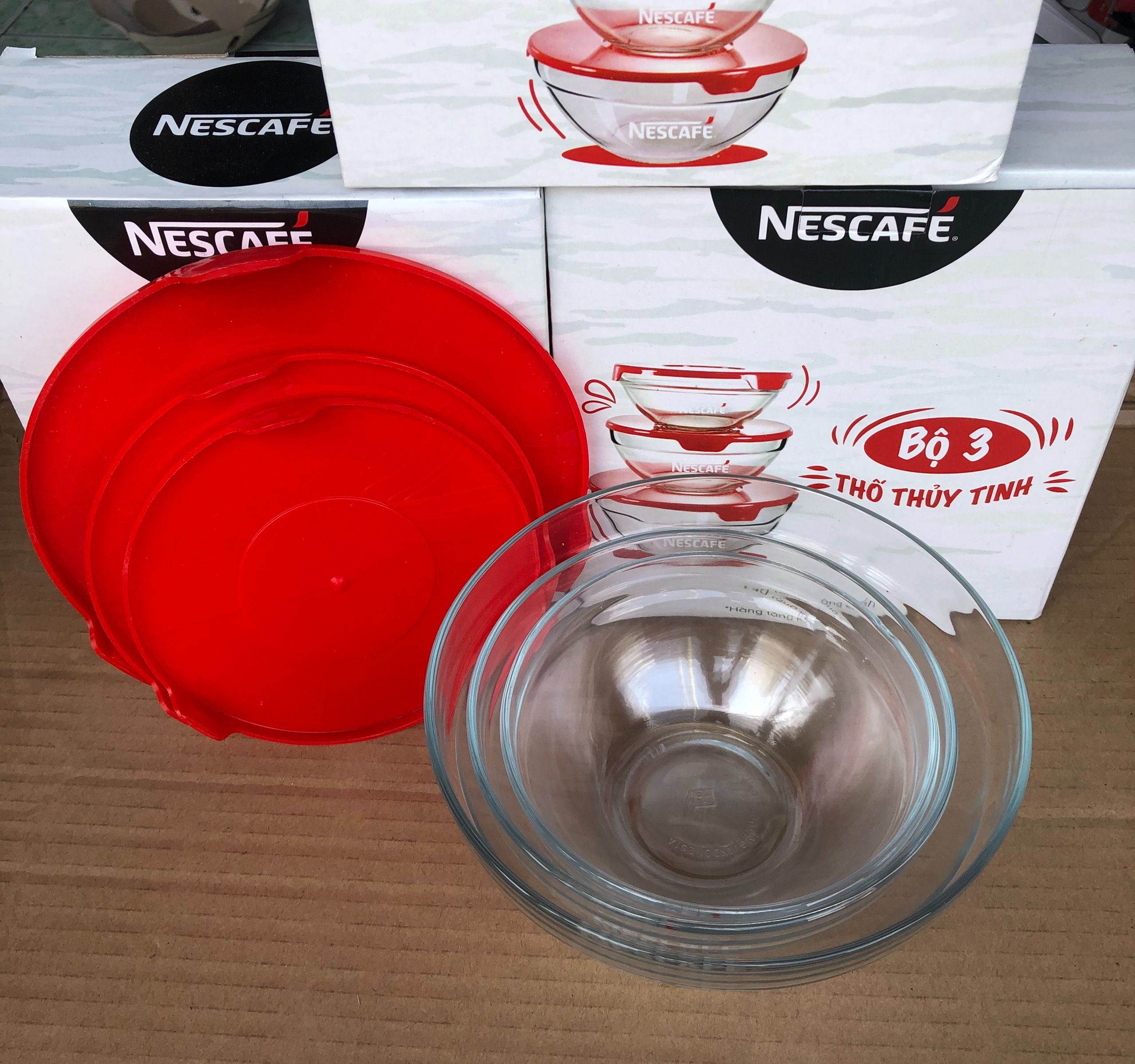 [HCM]Bộ 3 thố thủy tinh quà tặng Nescafe