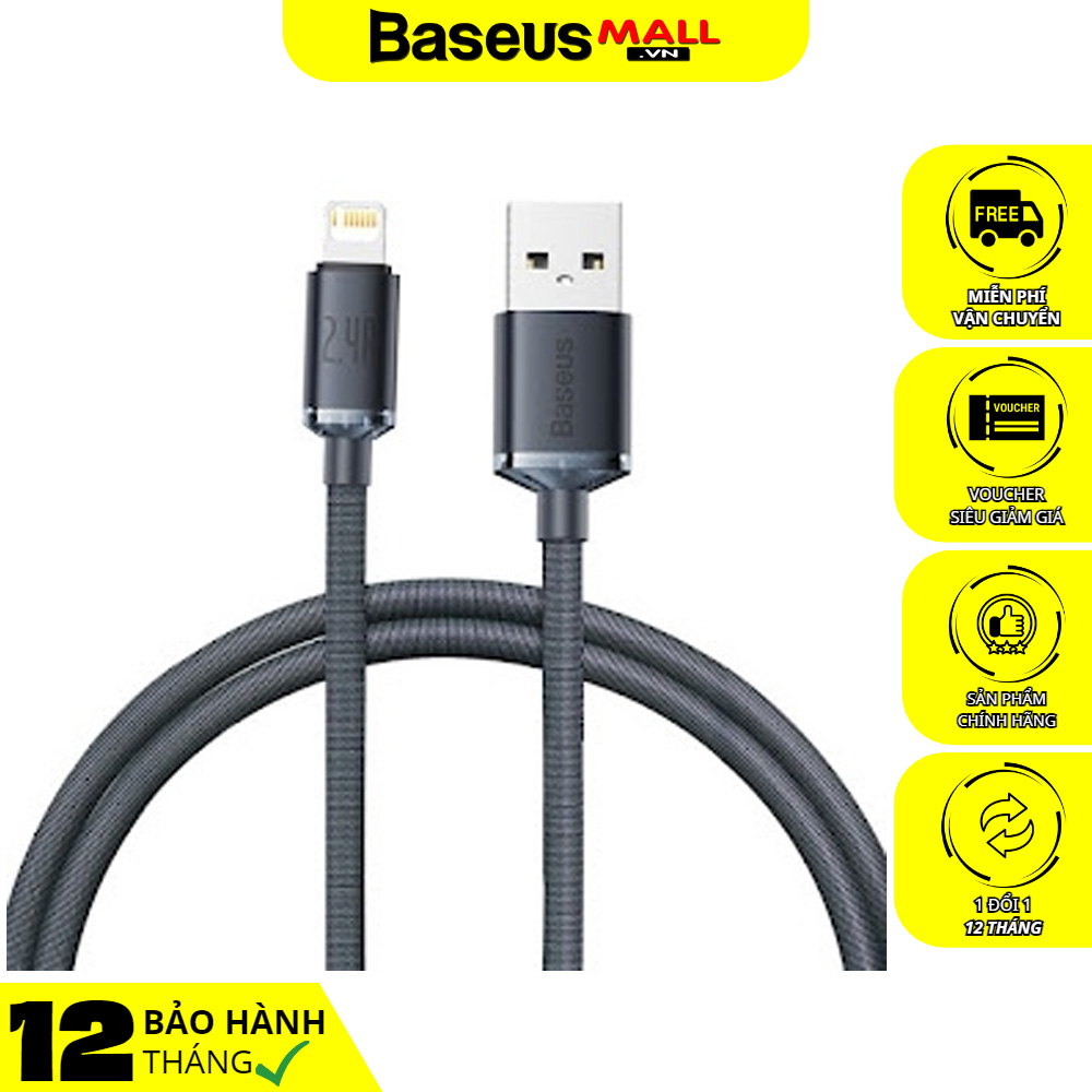 Cáp Sạc Baseus Crystal Shine USB to Ln 2.4A | Bện Vải Thời Trang, Bền Bỉ 1.2m/2m