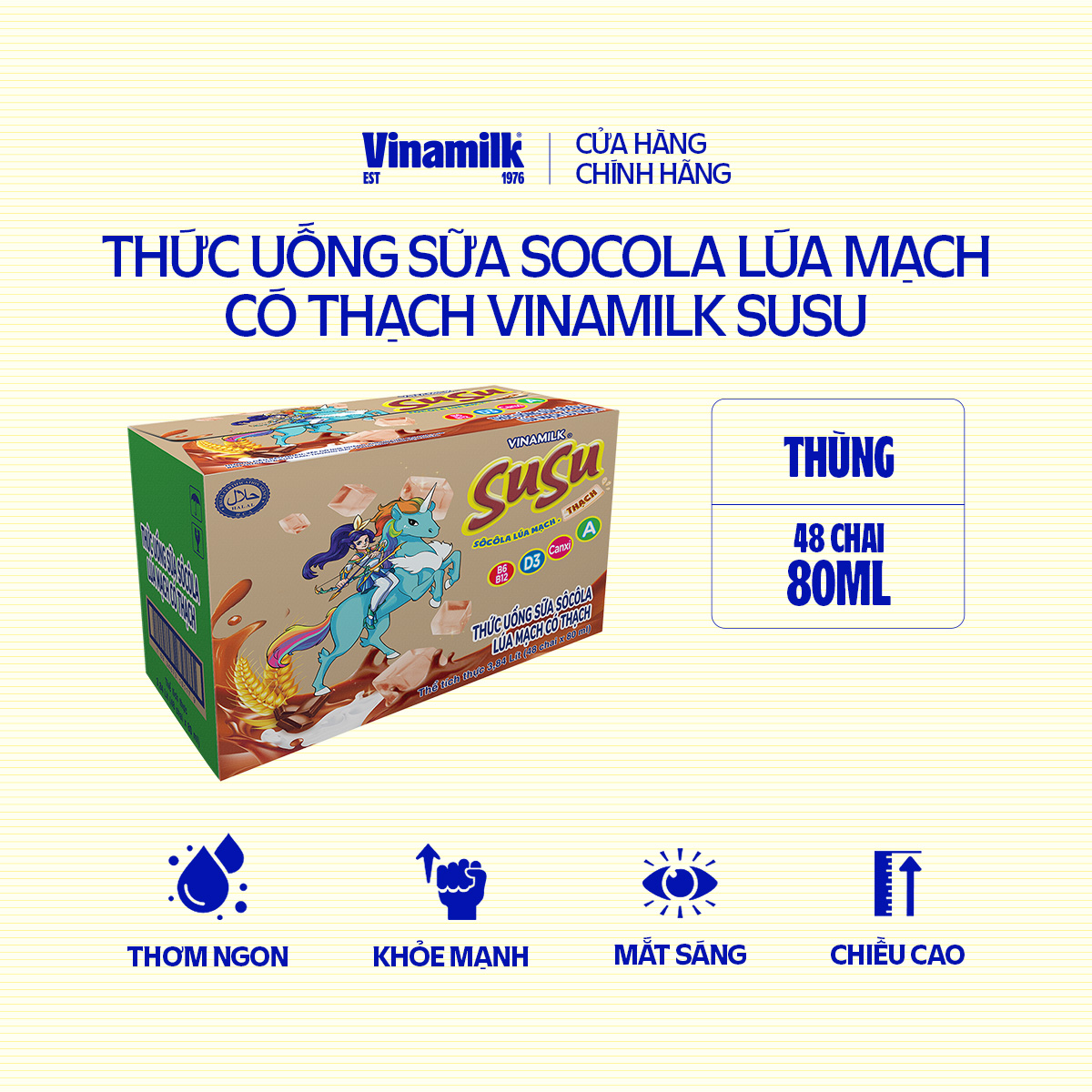 Thức Uống Sữa Socola Lúa Mạch có thạch SuSu - Thùng 48 chai 80ml
