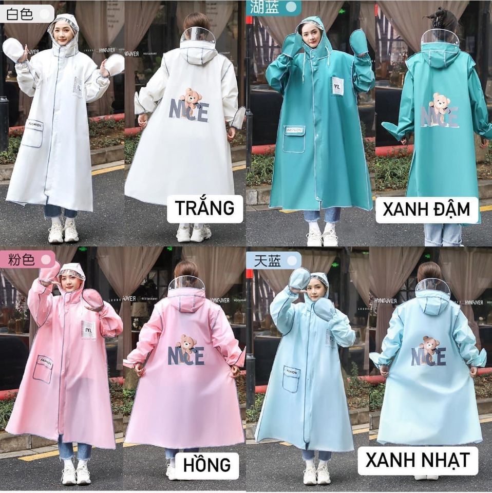 Áo mưa thời trang gấu nice.áo mưa cao cấp nam nữ vải eva . áo mưa măng tô thời trang phong cách hàn quốc
