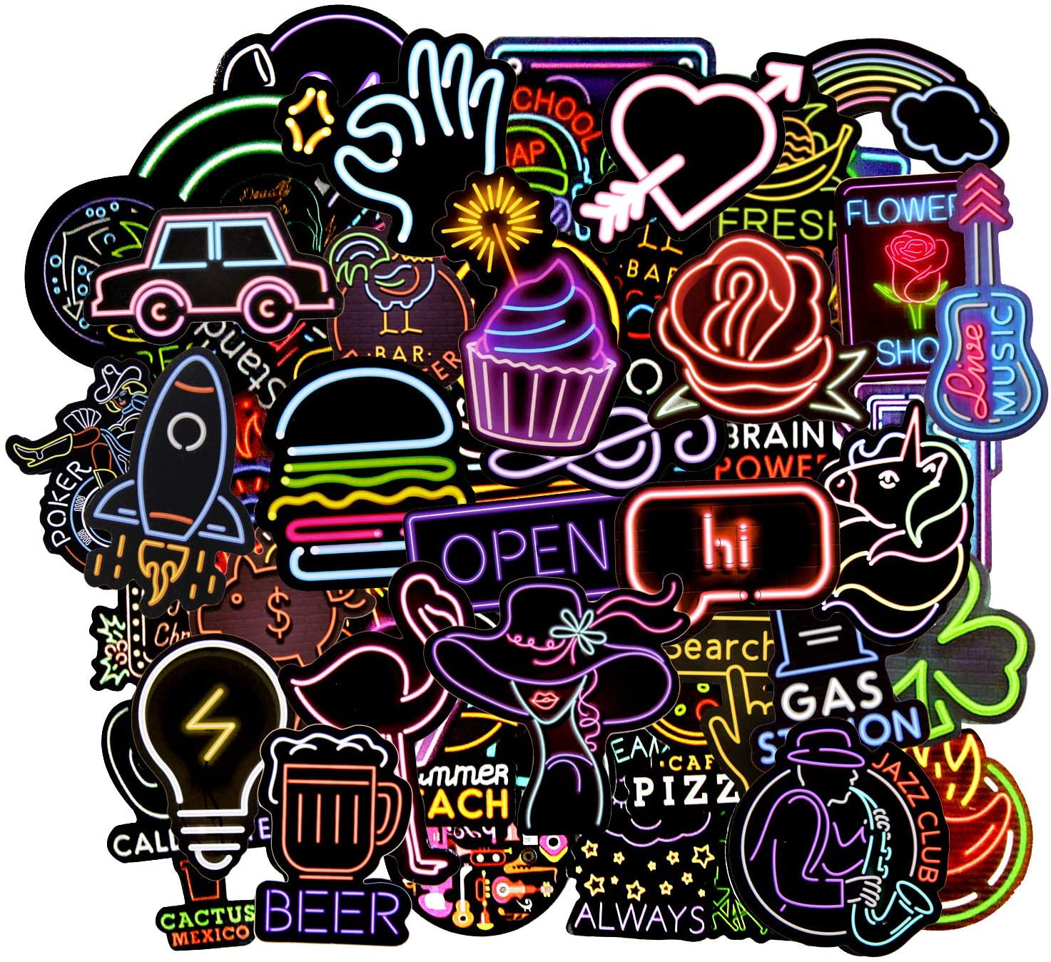 Set 30-80 Sticker màu NEON ảnh decal hình dán ép lụa
