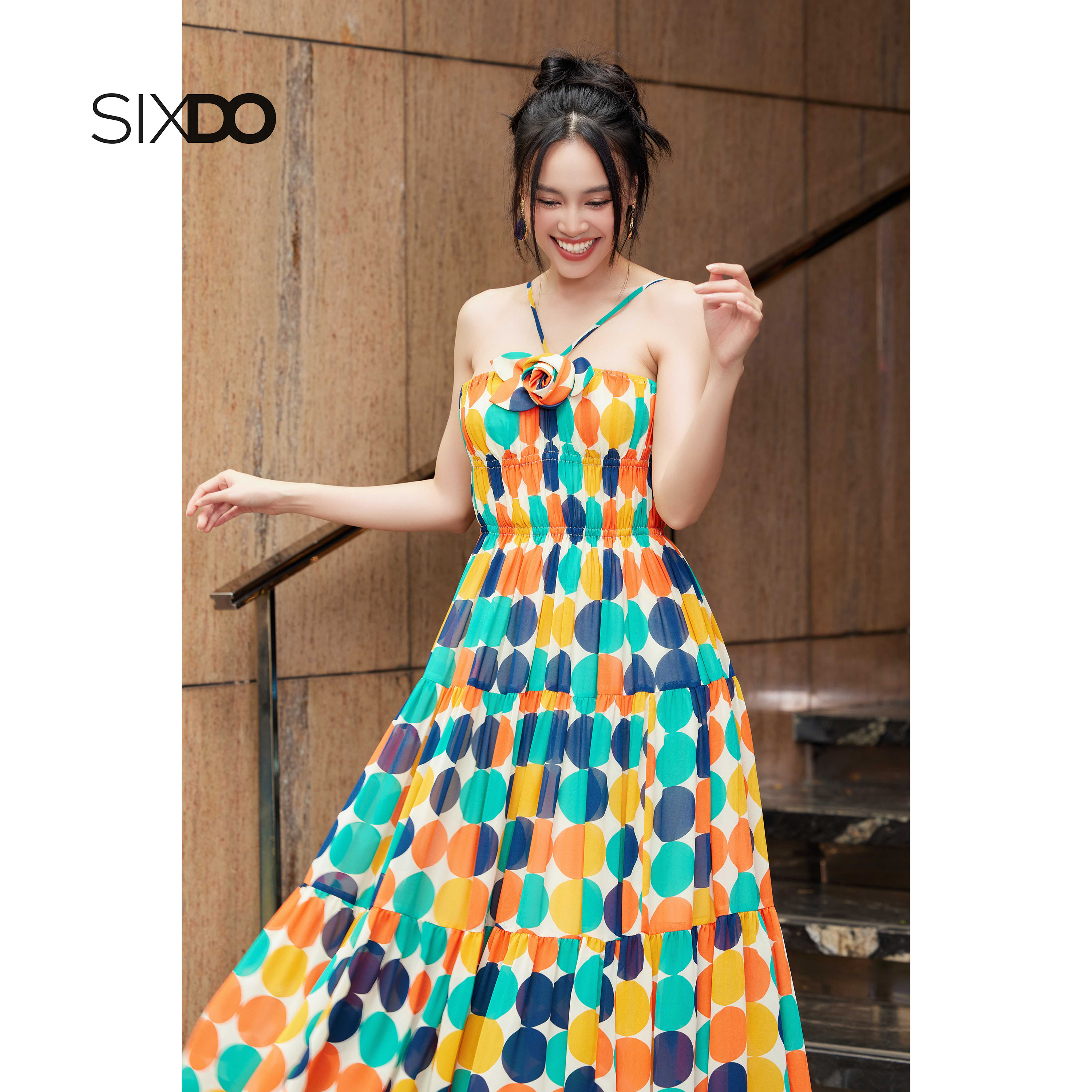 Đầm chiffon cúp ngực chấm bi SIXDO