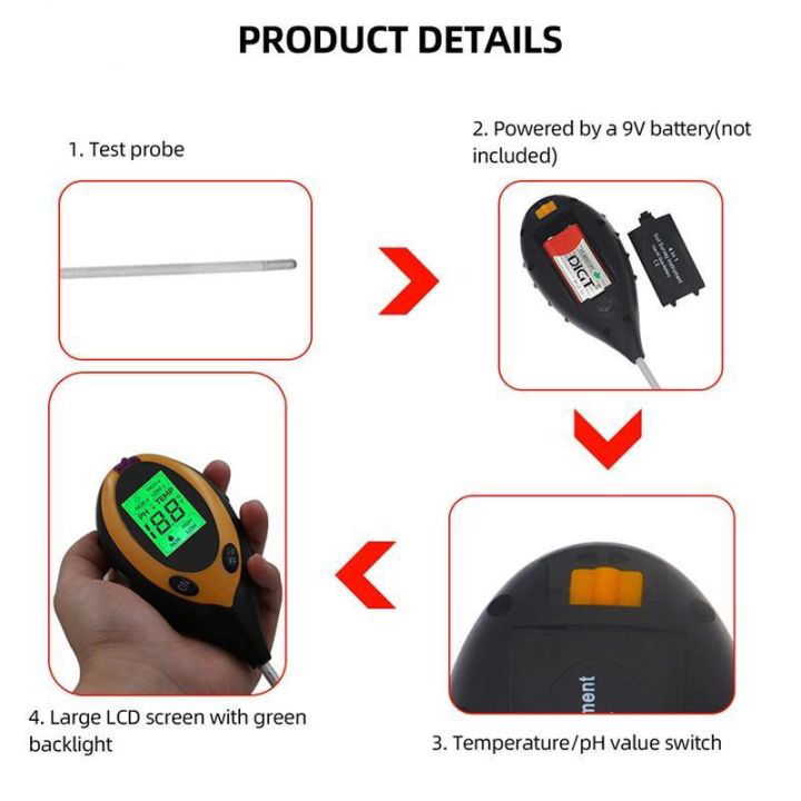 Máy Đo Độ pH Đất, thiết bị đo PH đất 4-1 (PH, độ ẩm, ánh sáng, nhiệt độ) - LAMJAD