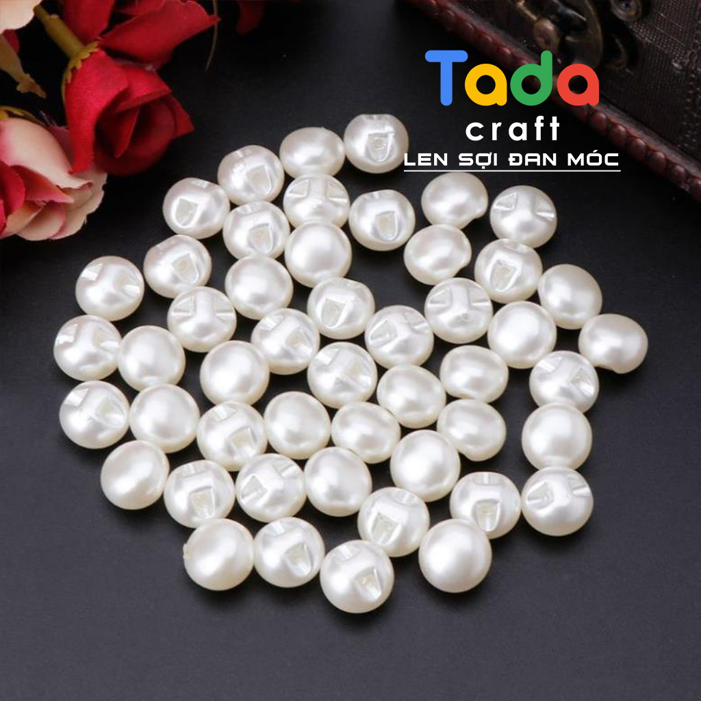 (Gói 10 cái) Nút hạt bẹt, Nút ngọc trai bẹt 10mm