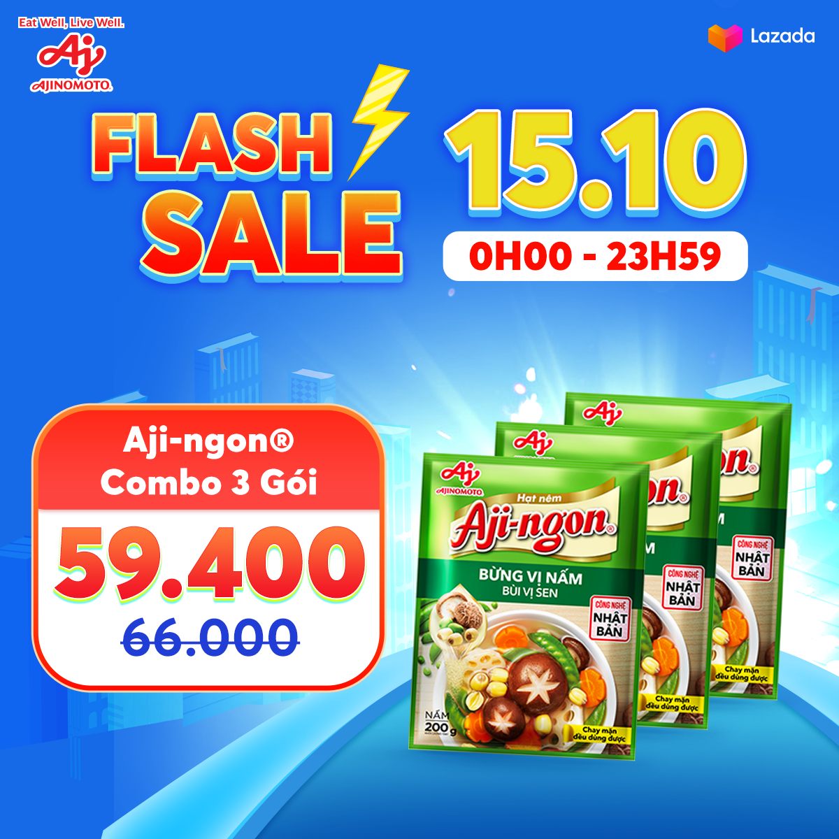 Combo 3 Gói Hạt Nêm Aji-ngon® Nấm 200g/Gói