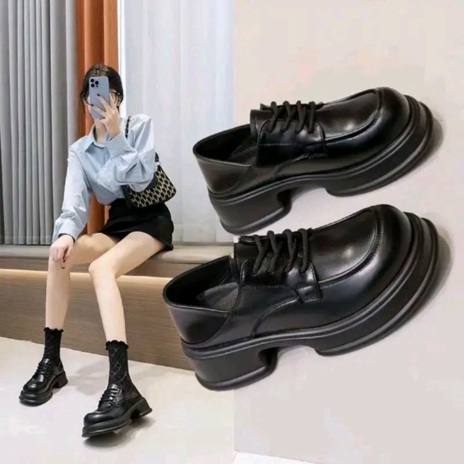 Giày Oxford độn đế 4cm khoét eo kiểu dáng hàn quốc